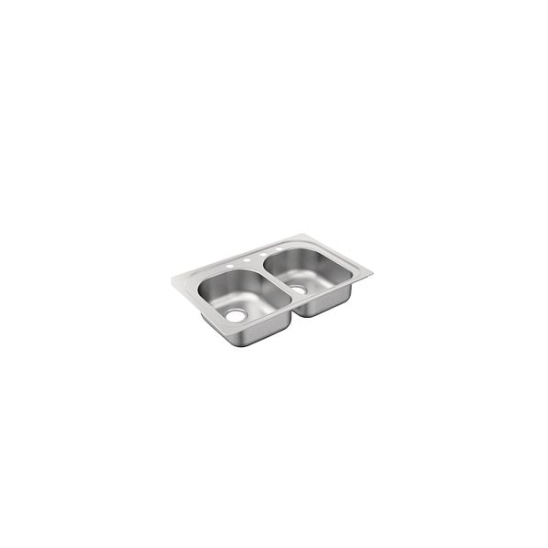 33"X22" Stainless Steel 20 Gauge Double Bowl Drop In Sink